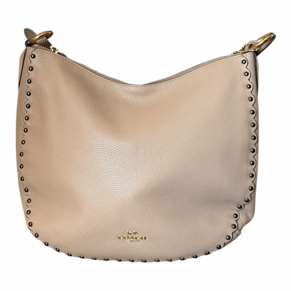 Coach Sutton Hobo Bag Polished Pebble Leather Scallop Rivets Crossbody Style7643 - Picture 8 of 15